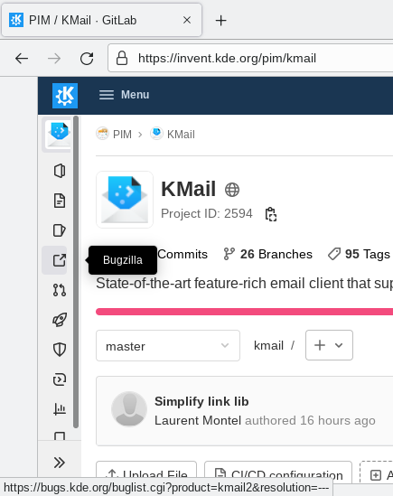 Invent pointing to correct Bugzilla product